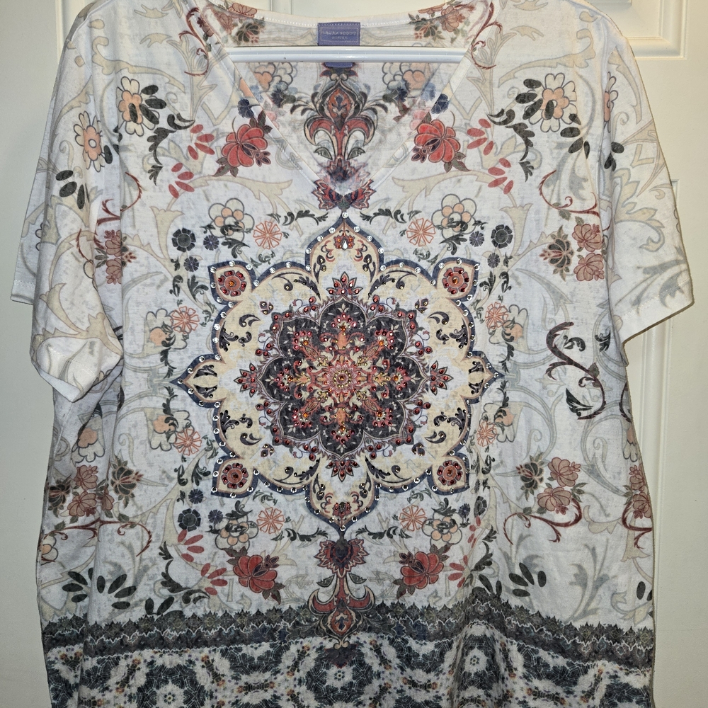 Laura Scott Medallion Pullover Top - SZ. 3X - Picture 4 of 7